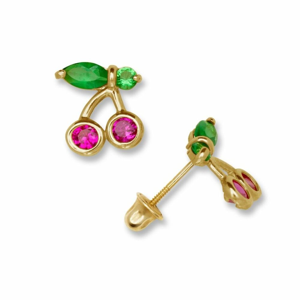 14k Solid Gold Cherry Shaped Screw Back Stud Earr… - image 1